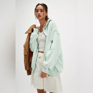 FREE PEOPLE WE THE FREE OPAL BLUE BY YOUR SIDE LINED SWEATSHIRT HOODIE JACKET